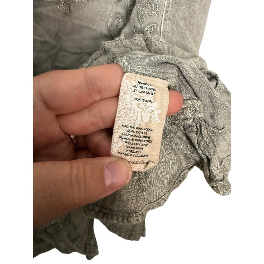 Soft Surroundings Gray Embroidered Ruffle Tank - Picture 4 of 7